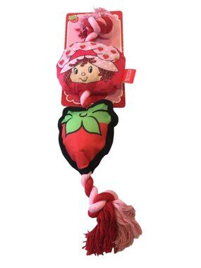 Strawberry Shortcake Plush Canvas Rope 15" Dog Toy Crinkle Squeak
